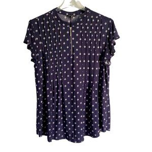 Ava & Grace Short Sleeve Blue White Top with Quarter Zipper Women's Medium